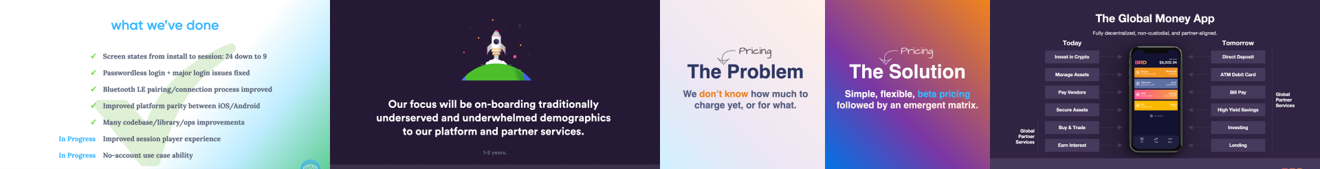 A row of pitch deck slide thumbnails.